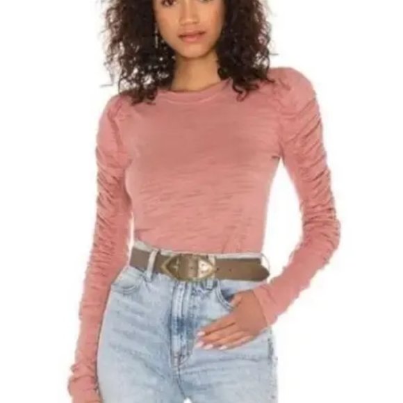 FREE PEOPLE - WE THE FREE long sleeve with ruffled sleeves pink size medium - Picture 2 of 7